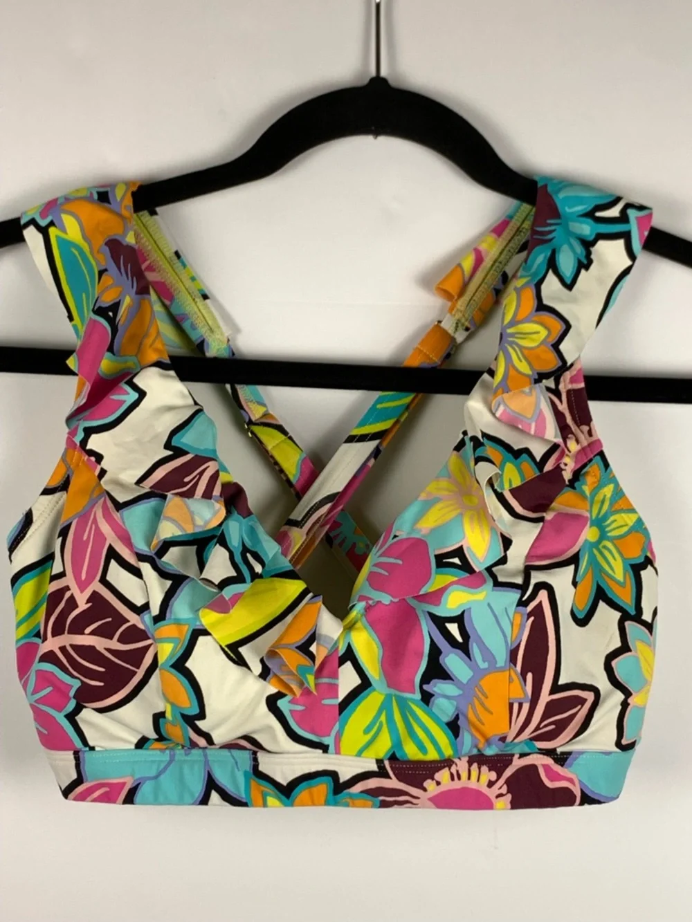 Bleu Rod Beattie Multicolor Floral V-Neck Crossback Crop Top